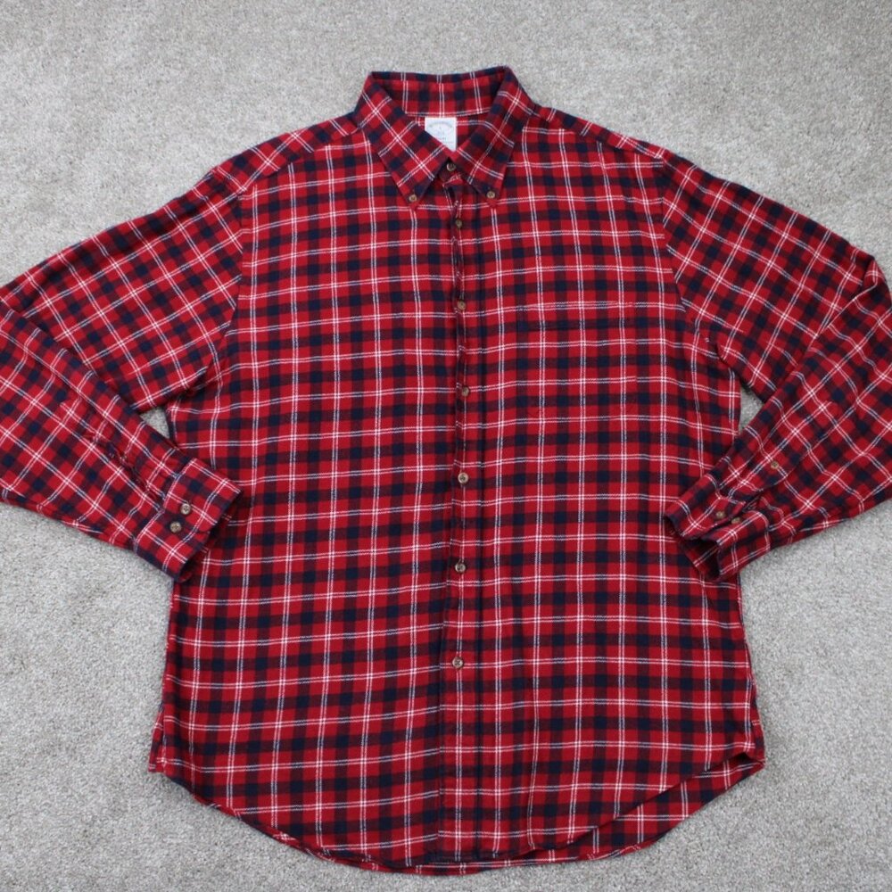 Brooks Brothers Regent Flannel Shirt‎ Mens Large Red/Black Buffalo Plaid Cotton